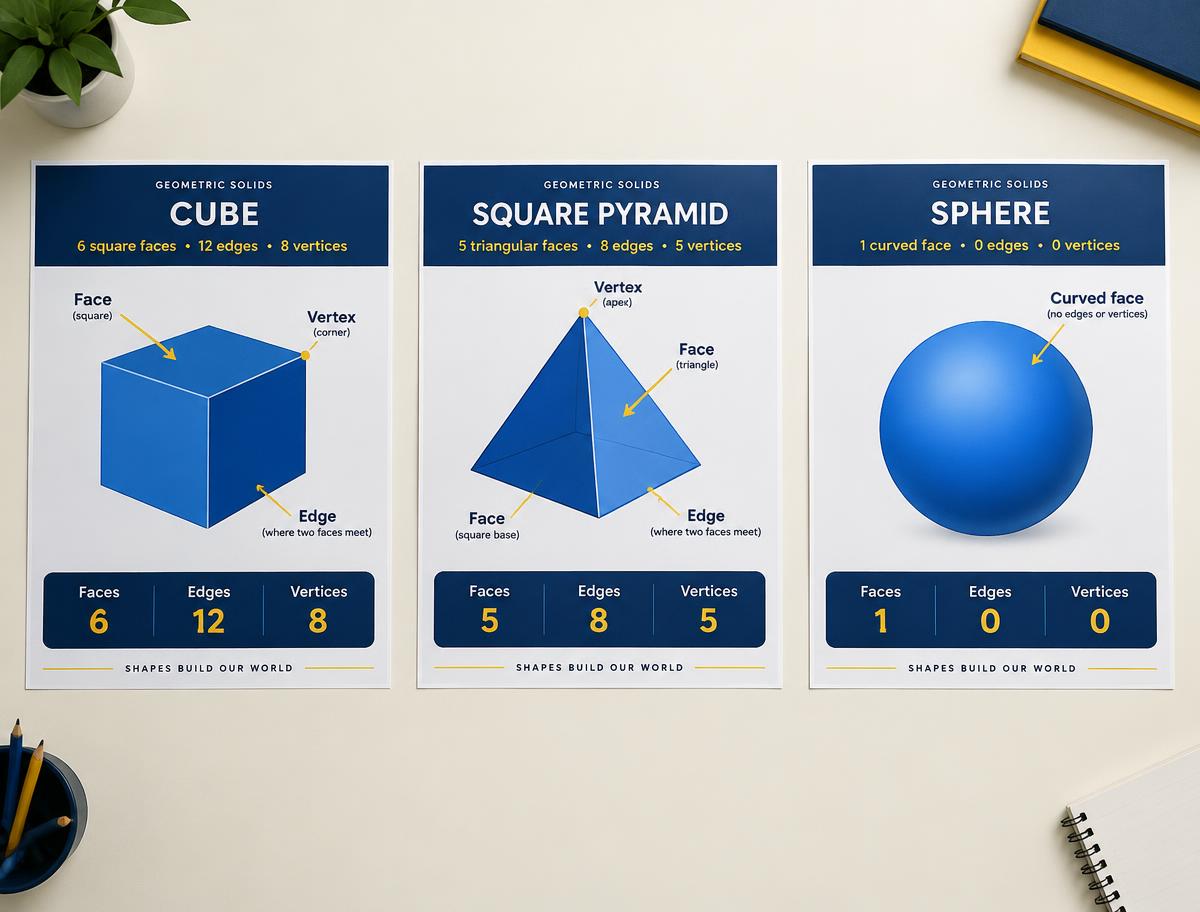 A4 geometry posters with faces, edges and vertices